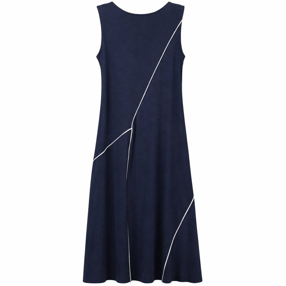 KAREN KANE Navy Midi Dress L | Sleeveless A-Line Stretch Knit - NWT - Picture 5 of 11